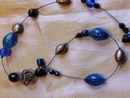 Vintage Art Glass Halskette Murano, Gold Blau