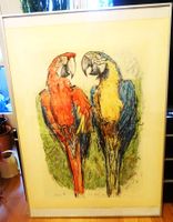 FRITZ HUG Nr.32/200 Farblithographie Papageien 1967 Signiert