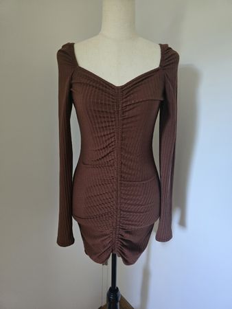 NLY Trend Minikleid Rib Rouched Dress S – Braun Rippstrick O