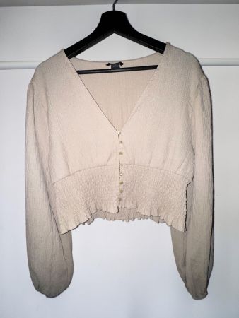 Monki Cropped Longsleeve – Beige, Grösse XL