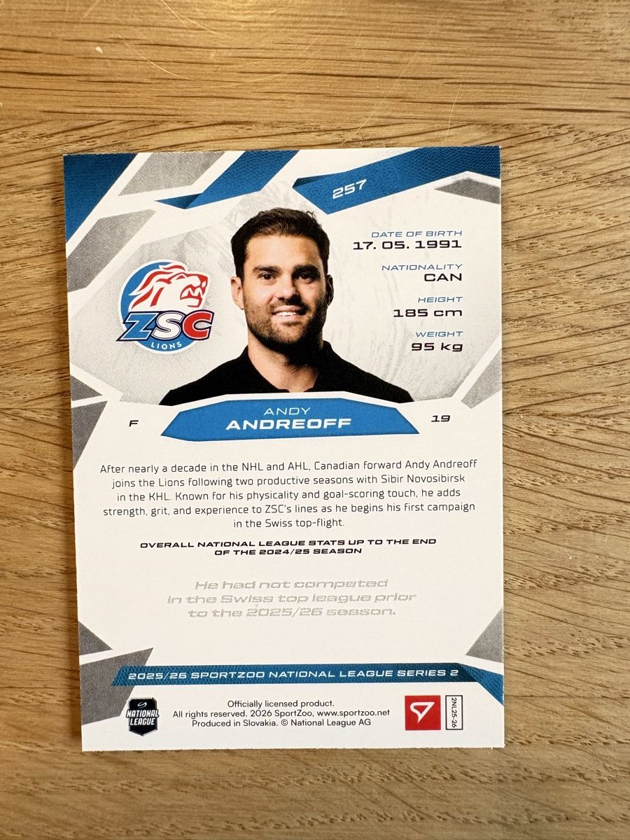 Sportzoo Carte collezionabili: Sportzoo Series 2 ZSC Andreoff – Nuovo (secondo la descrizione) da Pfäffikon ZH venduto da Hogersepp87 1