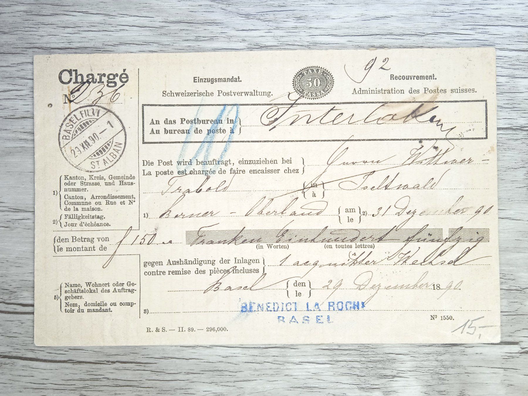 Tutti i francobolli: TR80 Enveloppe + Timbre Suisse 1890 – Usato da Cousset venduto da Patrick_Collections