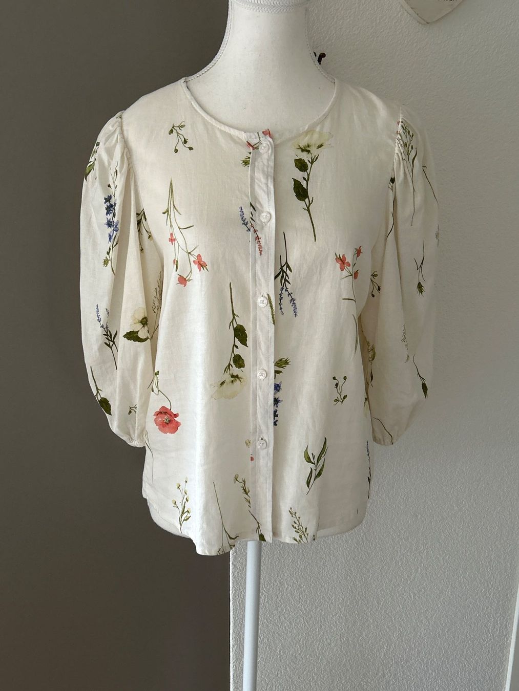 Blusen: 3/4 Arm Bluse hellbeige mit Muster mit Leinen Gr. M – Neu (gemäss Beschreibung) aus Brunnen von Nala2929