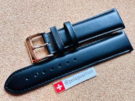 22mm Uhrenarmband Leder, schwarz, Lederarmband