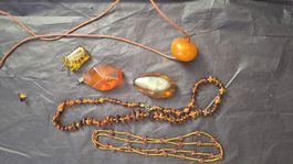 Bernstein Schmuck Konvolut Ketten und Anhänger Vintage 