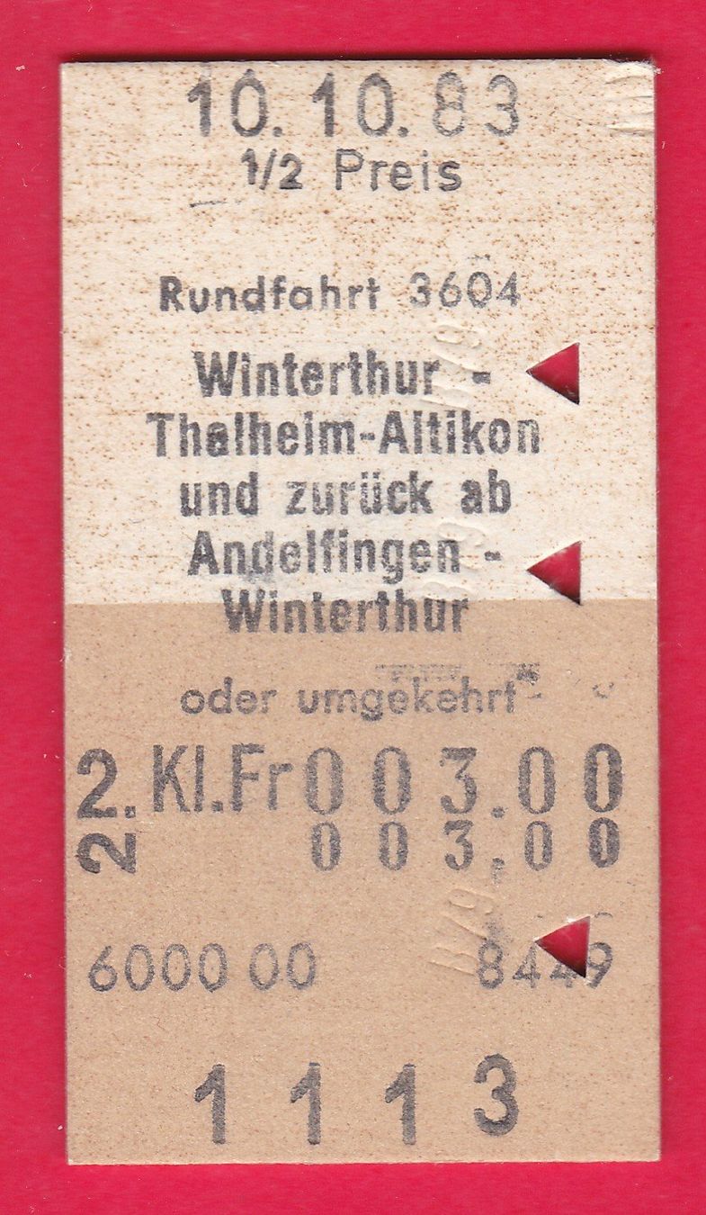 Biglietti: KARTON RUNDFAHRT BILLETT, WINTERTHUR - WINTERTHUR, 2.KLASSE, – Usato da Oberrieden venduto da Gebirgsstelze