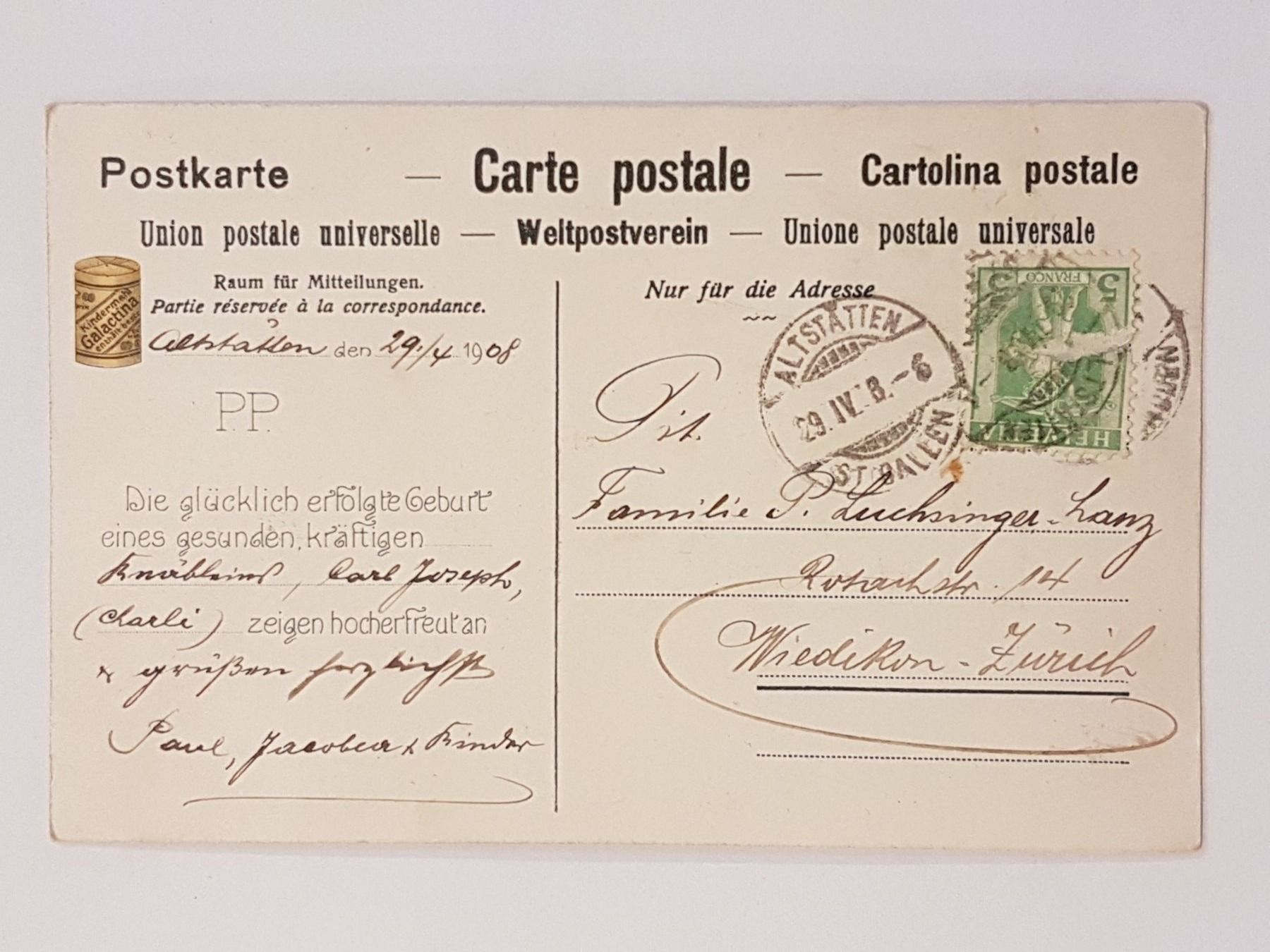 Cartoline postali: GALACTINA – Usato da Balsthal venduto da Palcivalle 1