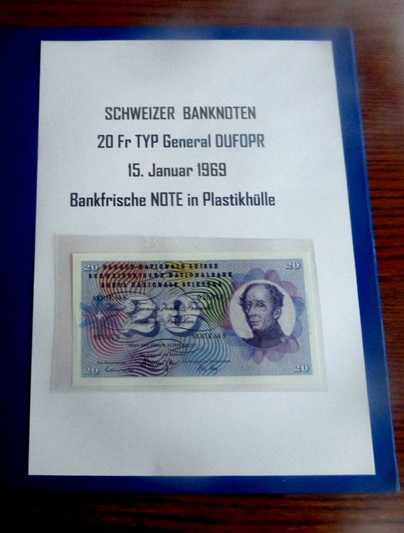 TOP 20 FR. CH- NOTE TYP General Dufour15.Jan.1969 Neu bankf. (Neu ...