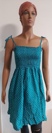 Sommerkleid Trägerkleid türkis weiss gepunktet Gr. S/M