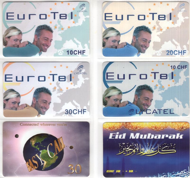 Euro Tel / EASY CALL / Eid Mubarak - 6 Prepaid Telefonkarten (Gebraucht ...