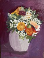 Blumenstillleben Gemälde, original Herbstdekoration, Kunst (