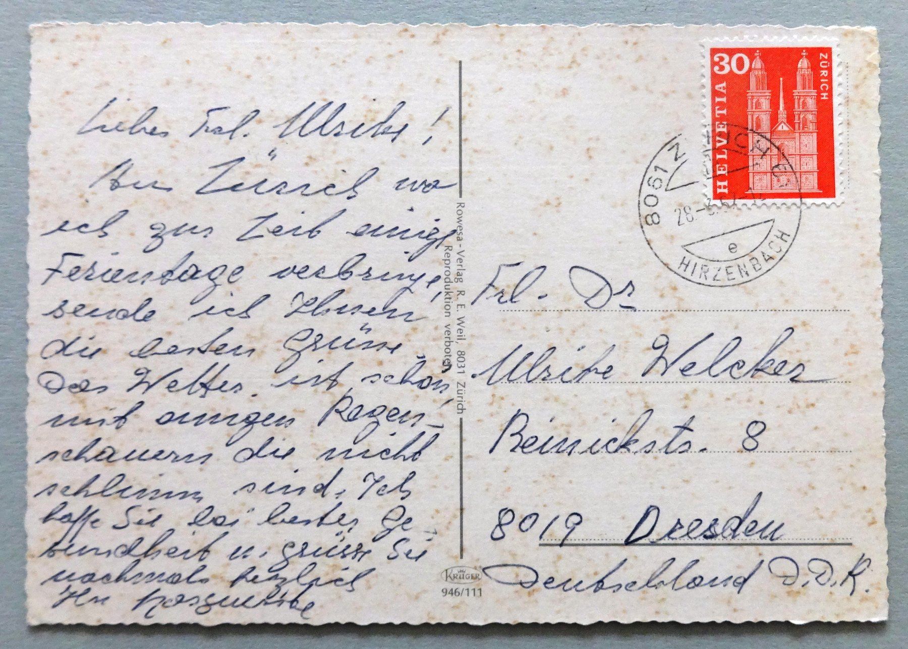 Cartoline postali: Zürich – Usato da Fétigny venduto da Billy2miny 1