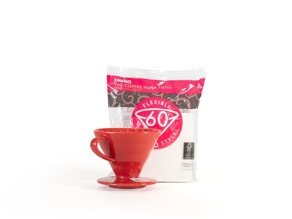 Hario Altro per la casa: Hario Dripper V60 02 rot + passende Papierfilter (Bundle) – Nuovo e nell'imballaggio originale da Uster venduto da Kaffeezentrale