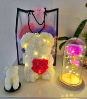 Geschenkset Rosenbär mit LED Glasrose neu verpackt