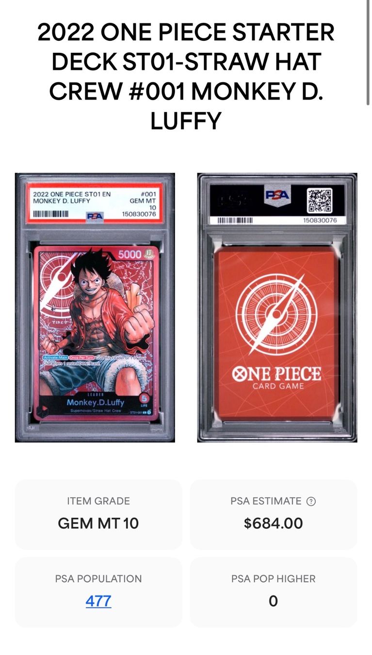 Bandai Carte collezionabili: One Piece Monkey.D.Luffy ST01 PRE ERRATA PSA 10 – Nuovo (secondo la descrizione) da Amriswil venduto da AlpAde_ 2