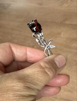 Bernsteinrose-Silber Brosche