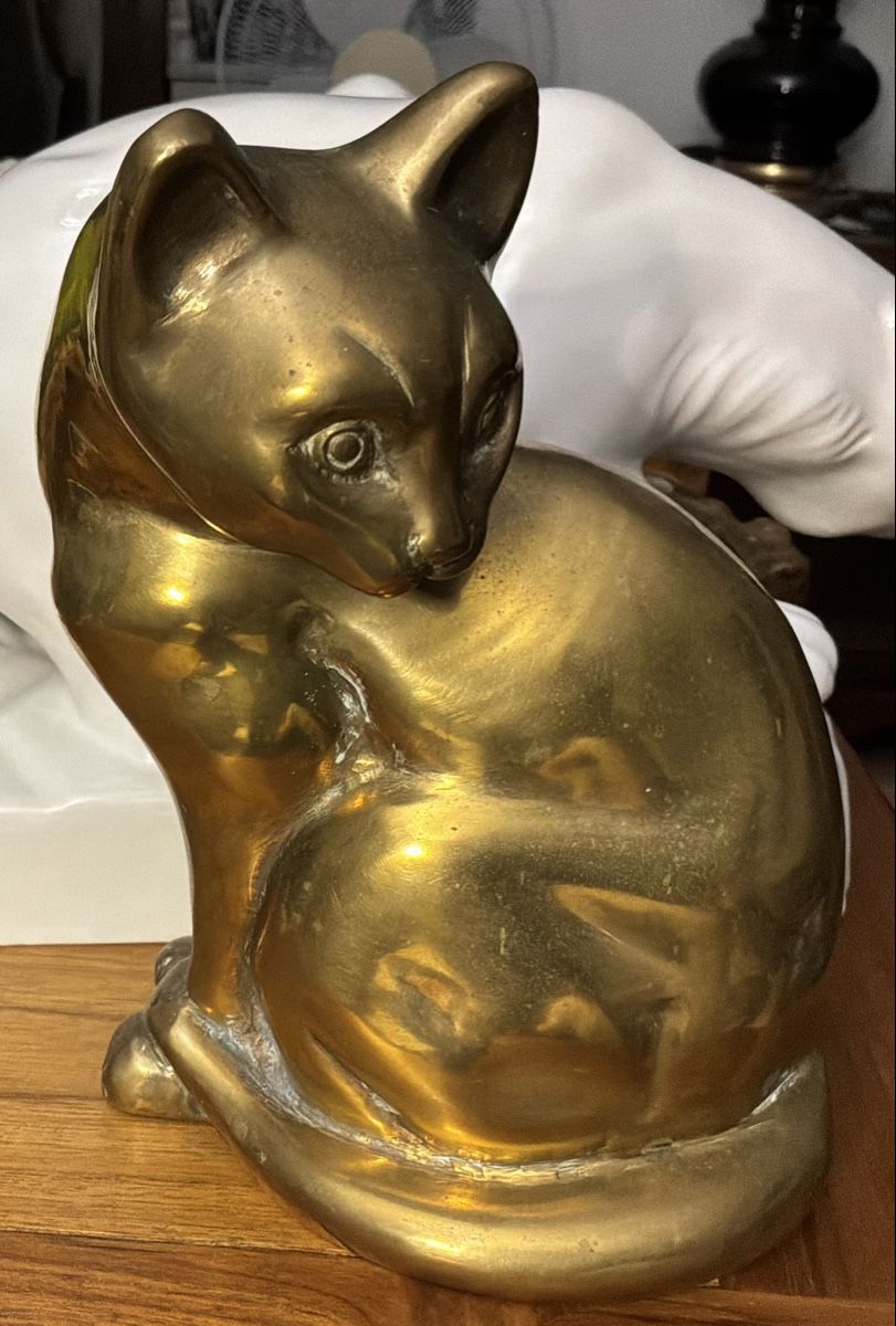 Statuette: Vintage-Katzenfigur aus massivem Messing – Usato da Basel venduto da Lithoklast 1