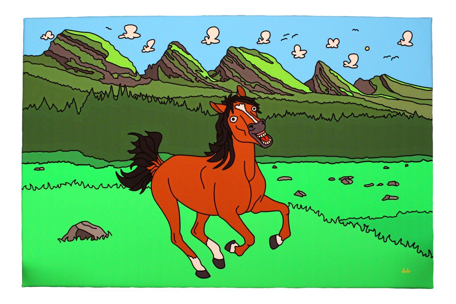 Foto & Immagini: Lustiges Comic Leinwandbild " Churfirsten mit Pferd #2 " – Nuovo e nell'imballaggio originale da Winterthur venduto da Dfreudo