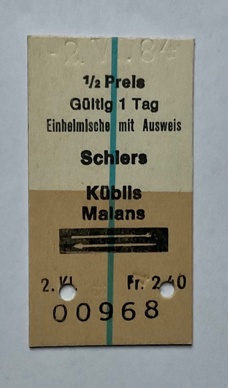 Biglietti: Altes RhB Billett aus Karton von 1984 – Usato da Endingen venduto da nathan05