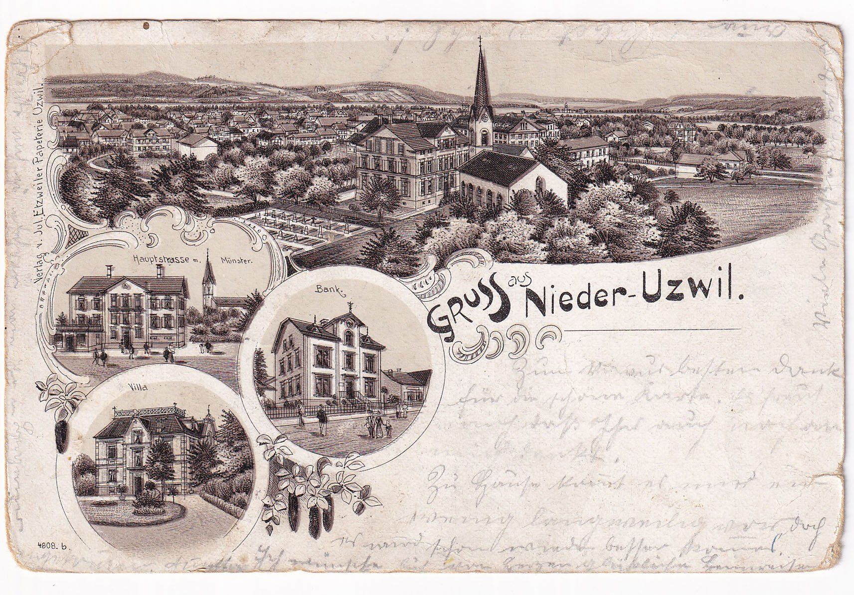 Cartoline postali: Gruss aus Nieder Uzwil  1902 – Difettoso da Cormoret venduto da Pascalll2001