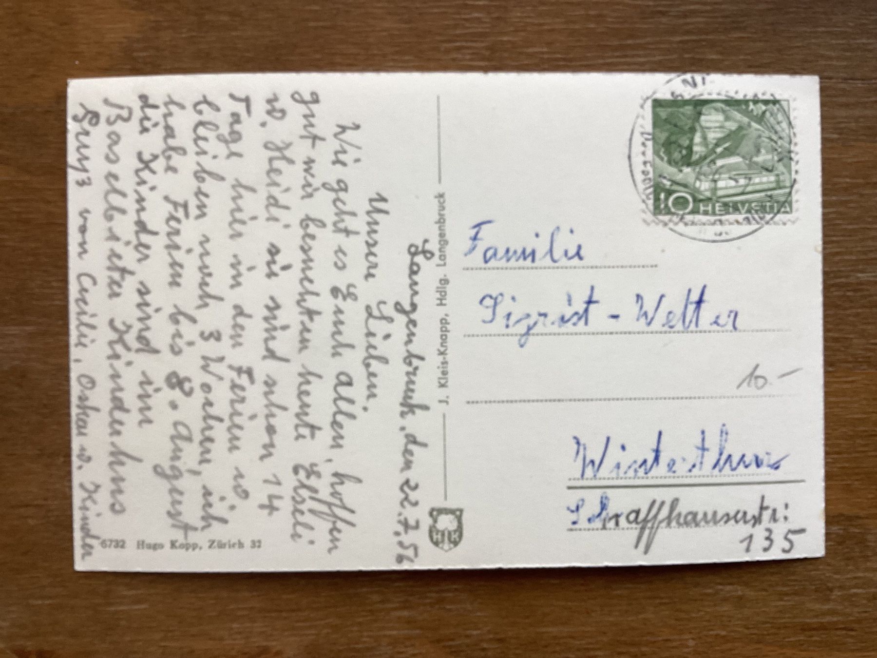 Cartoline postali: AK Langenbruck BL 1956 – Usato da Zürich venduto da Tolima194 1