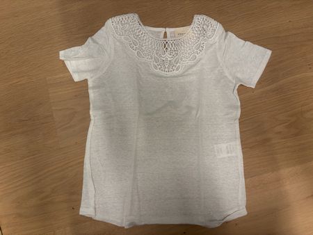 T-Shirt Sézane weiss, Leinen mit Spitzenkragen, Gr. XS