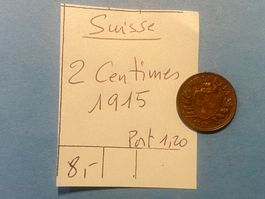 SUISSE : 2 CENTIMES 1915