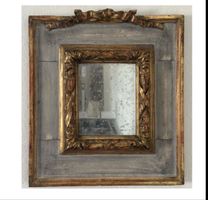 Antiker Spiegel Holzrahmen gold grau 36 x 38 cm