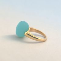 Statement gelbvergoldet, Edelstahl Ring Gr 55, Chalzedone