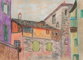 Pastell Zeichnung: Hinterhof