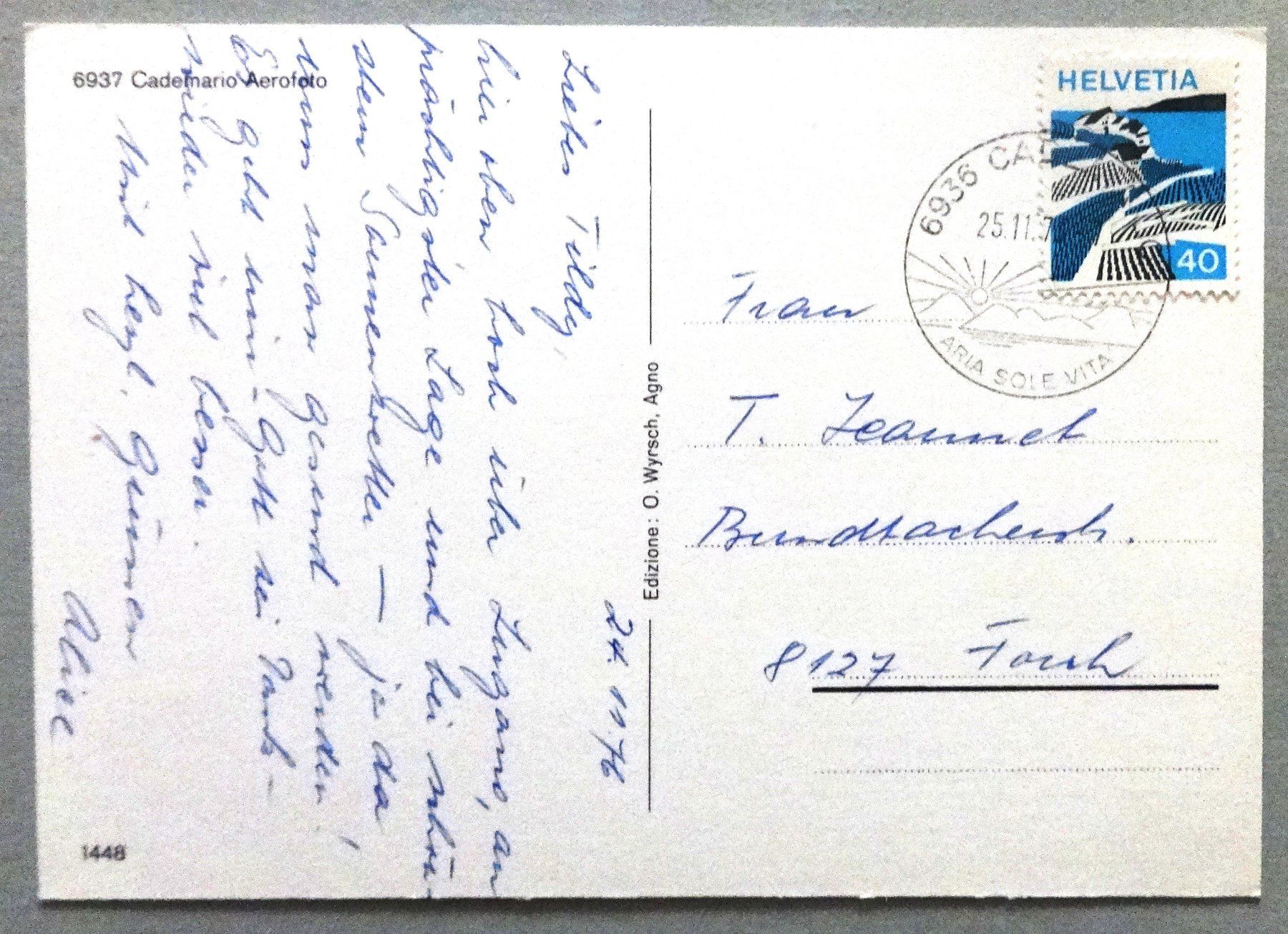 Cartoline postali: Cademario, Aerofoto – Usato da Fétigny venduto da Billy2miny 1