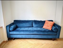 Sofa Samt blau 3-Sitzer guter Zustand