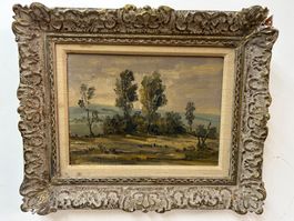 Ölbild auf Holz Landschaft mit Bäumen Künstler unbekannt