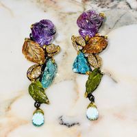 Precious Gemstones 14k Gold Vermeil Black 925SS Earrings