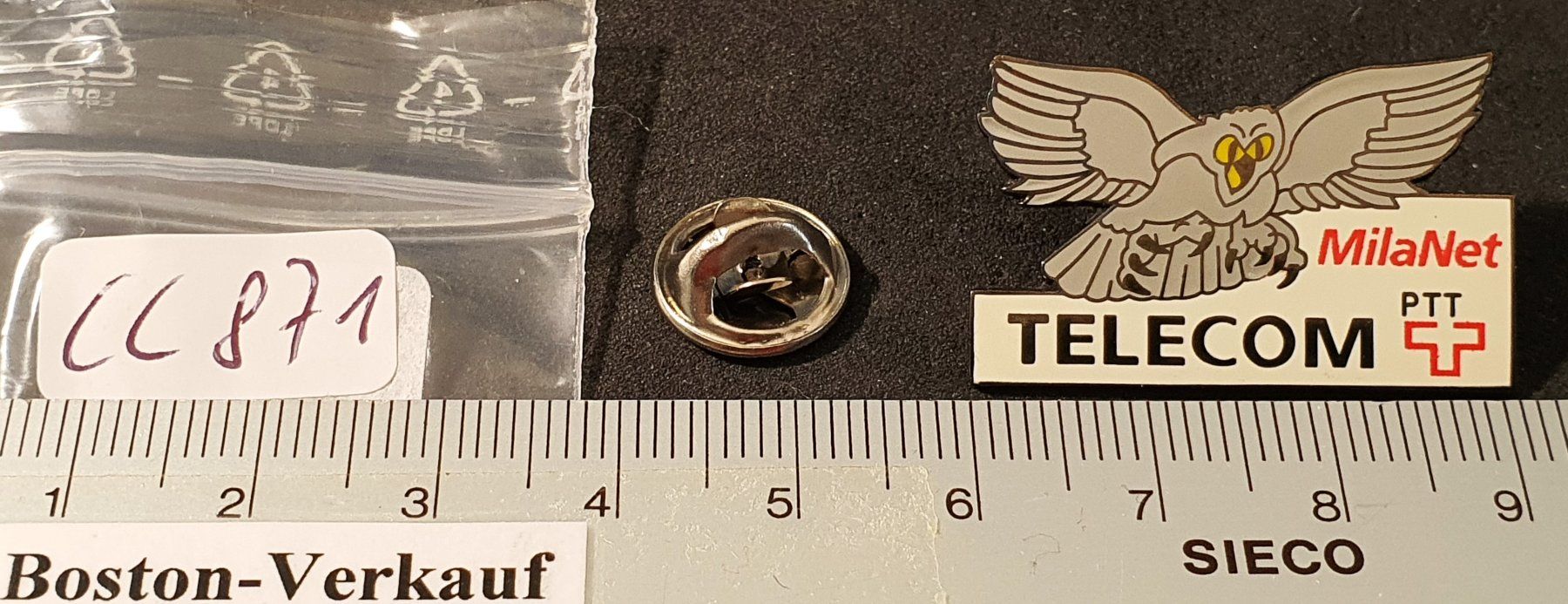 Plaketten & Abzeichen: CC871 - Pin MilaNet Eule PTT Telecom – Gebraucht aus Reinach BL von Boston-Verkauf 1