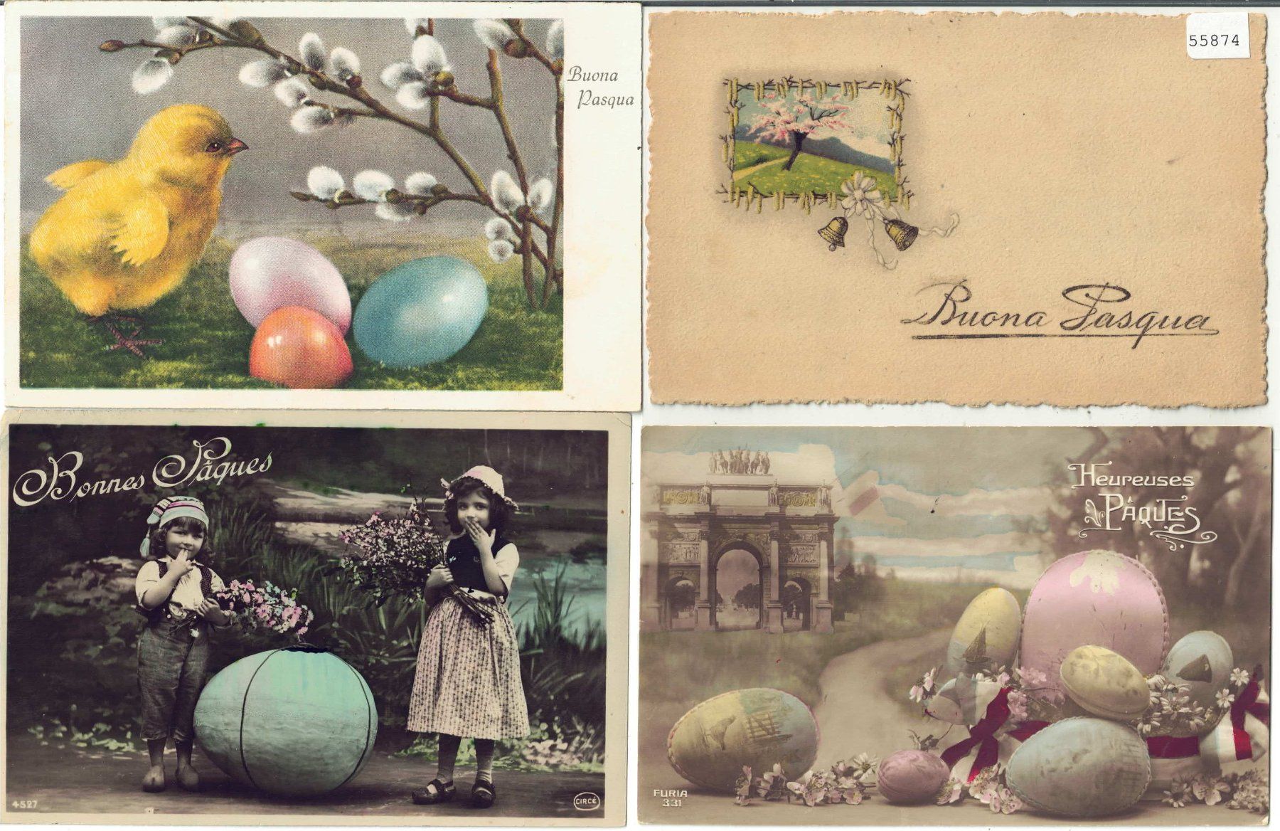 Cartoline postali: 4 AK - Frohe Ostern - Joyeuses Paques – Usato da Ettingen venduto da Kartenplanet