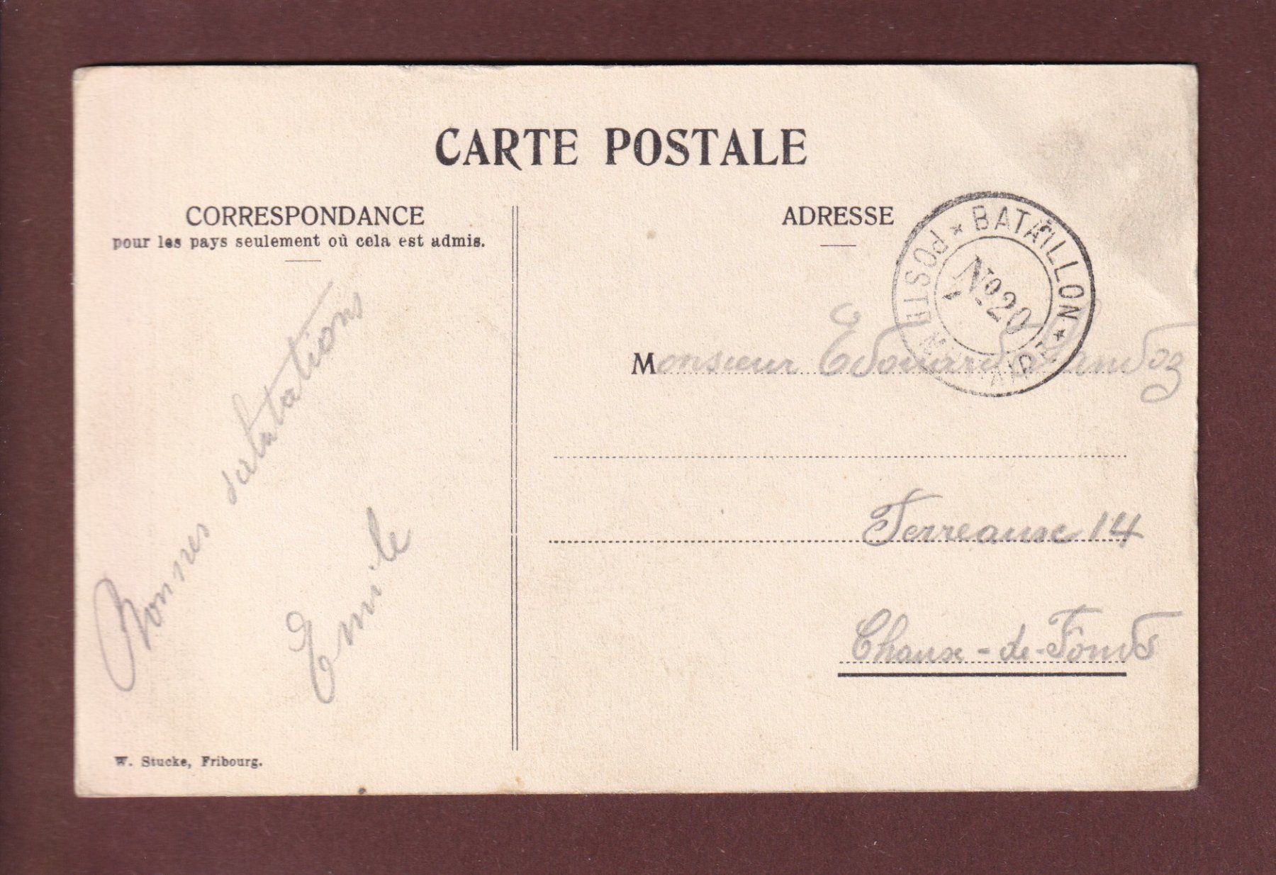 Cartoline postali: FRIBOURG - Chute de Carage - Feldpost – Usato da Pully venduto da nicecards 1