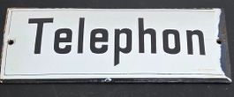 Antikes Emailschild „Telephon“ – Vintage Original (20x8cm)