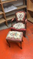 Sessel mit Hocker Brokat-Stickerei Rosenmotiv Holz Louis XV 