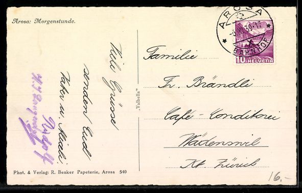 Cartes postales: AK Arosa, Morgenstunde – D'occasion à Berlin par bartko-reher 1