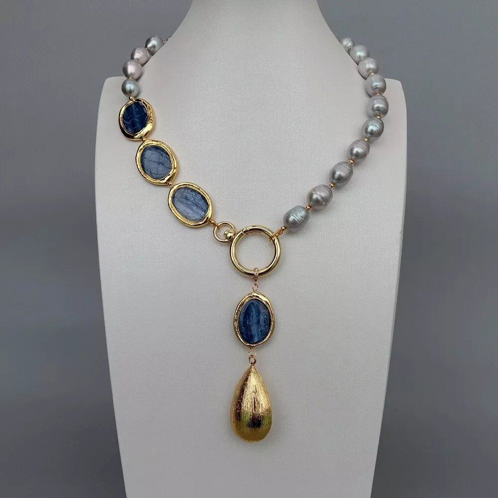 Catenine: Kyanit Grau Perlen Kette Collier Perle Perlenkette Echt – Nuovo (secondo la descrizione) da Prilly venduto da ilyria73