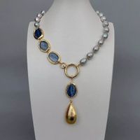 Kyanit Grau Perlen Kette Collier Perle Perlenkette Echt