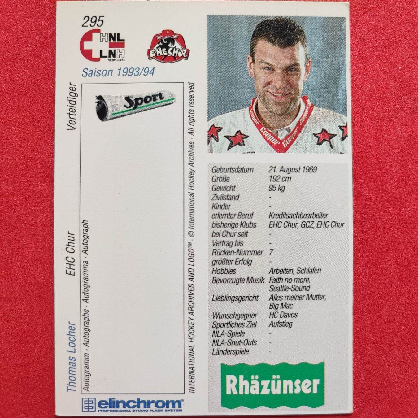Carte collezionabili: Thomas Locher - EHC CHUR - 1993/94 – Usato da Dübendorf venduto da kb86_MOVIE 1