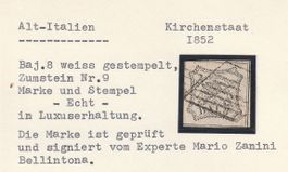 Italien-Kirchenstaat Nr.9 Marke geprüft,signiert Zanini