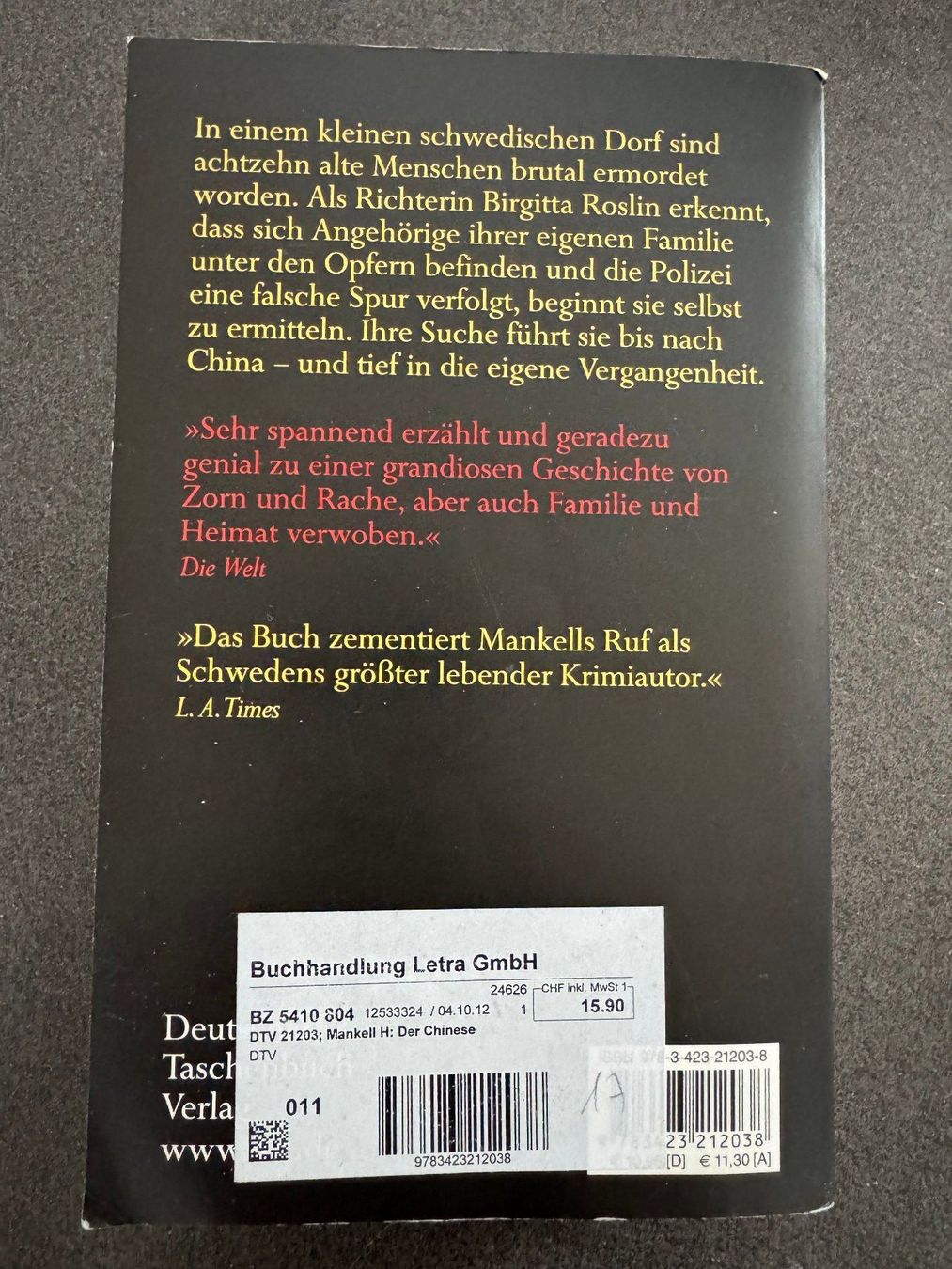 Libri: Henning Mankell "Der Chinese" Kriminalroman – Usato da Fribourg venduto da tschjoly 1