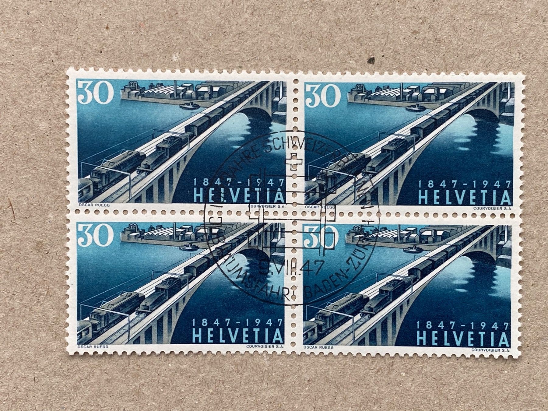 Tutti i francobolli: 280, Viererblock ET, Rückseite **, Druckverschiebung – Usato da Aarau venduto da hilde47 1