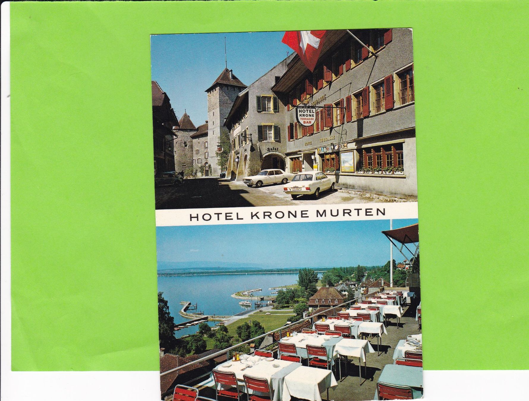 Ansichtskarten: Hotel Krone Murten, Oldtimer – Gebraucht aus St. Peterzell von neckertal