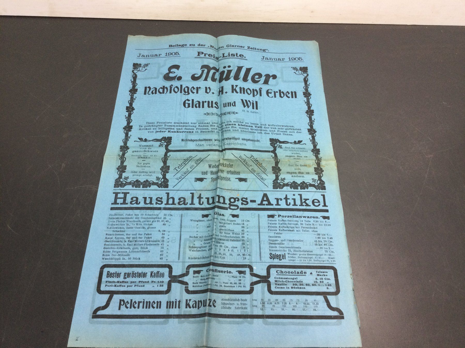Attrezzi da lavoro: Antike Preisliste E. Müller Glarus und Wil 1905 – Usato da Wangen SZ venduto da kuriosum12 1