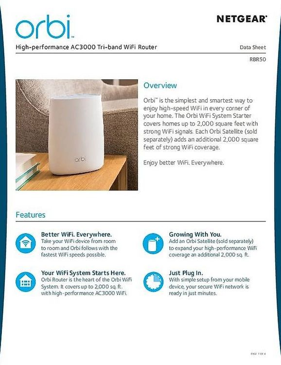 Orbi Tri-band AC3000 mesh MIMO-fähig Router RBR50 und RBS50 (Gebraucht ...