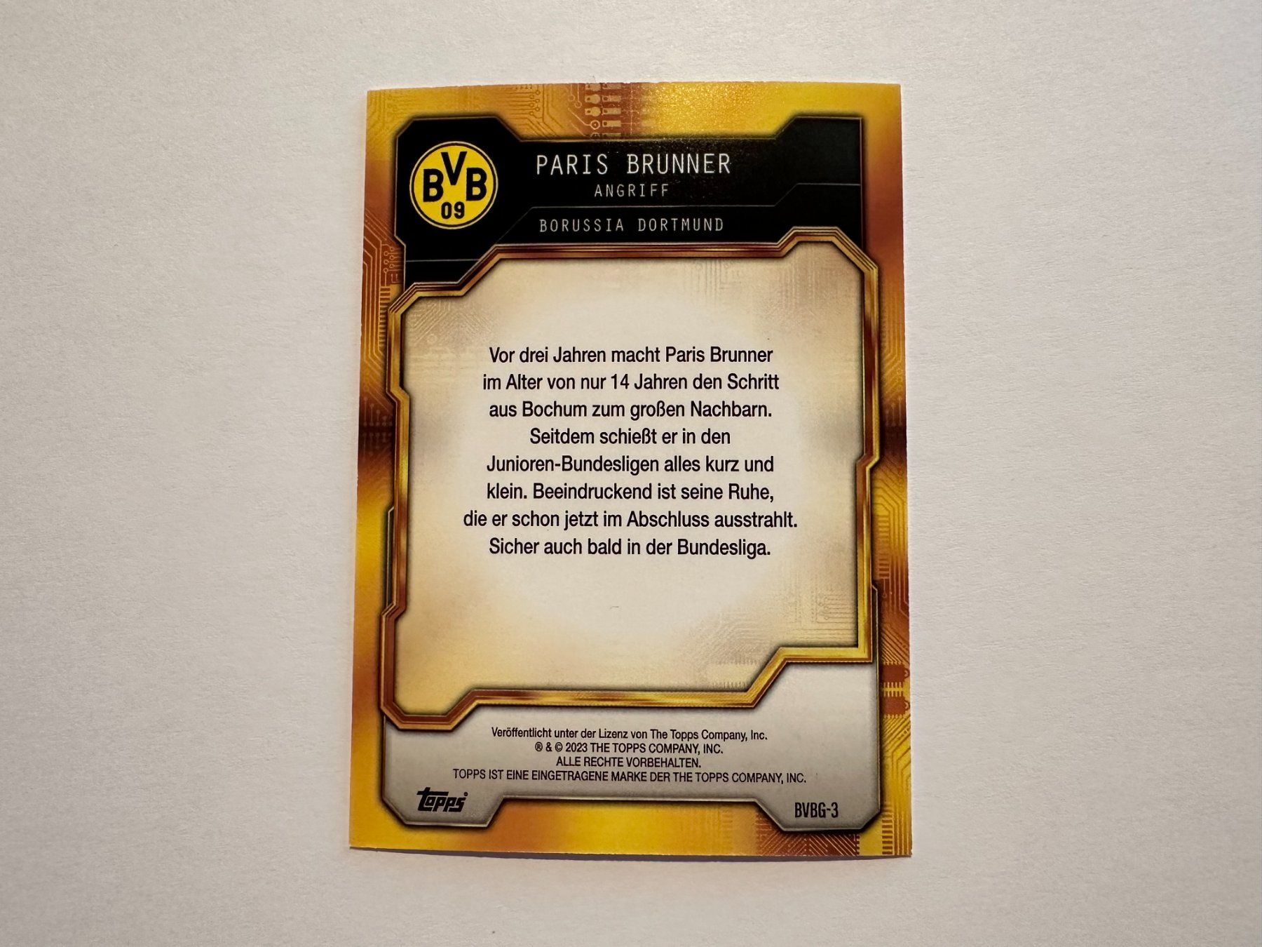 Topps Carte collezionabili: Paris Brunner RC 2023 Topps BVB Team Set 1/5 – Usato da Hagendorn venduto da Pokecollectorch 3